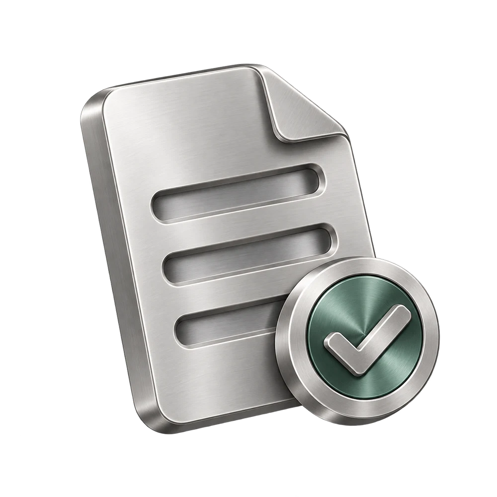 Isolated document with a verification seal representing a checked record.